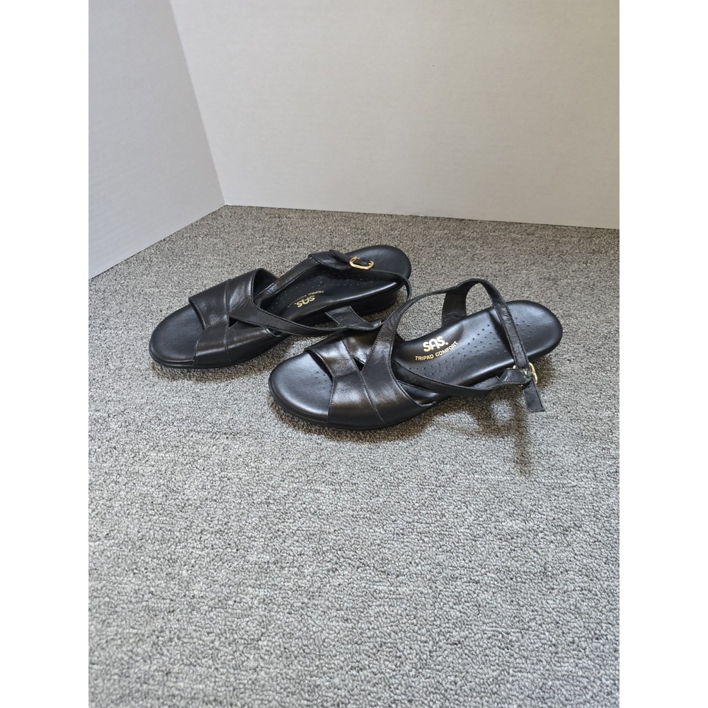 SAS Women's Black Sandals 10  M Tripad Comfort Adjustable Strap Slingback Wedge - Picture 2 of 10